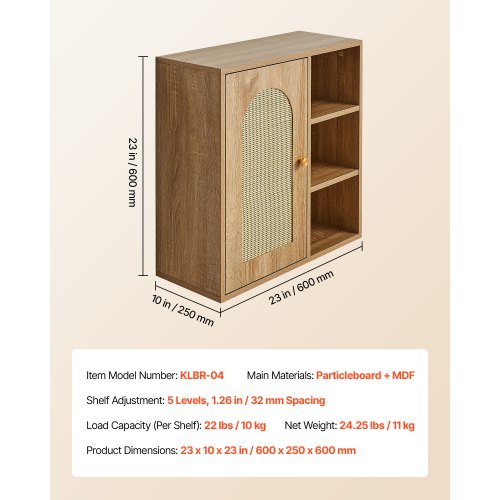 Bathroom Wall Cabinet Door and Adjustable Shelf with 5 Height Levels