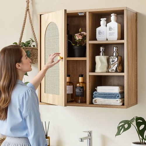 Bathroom Wall Cabinet Door and Adjustable Shelf with 5 Height Levels