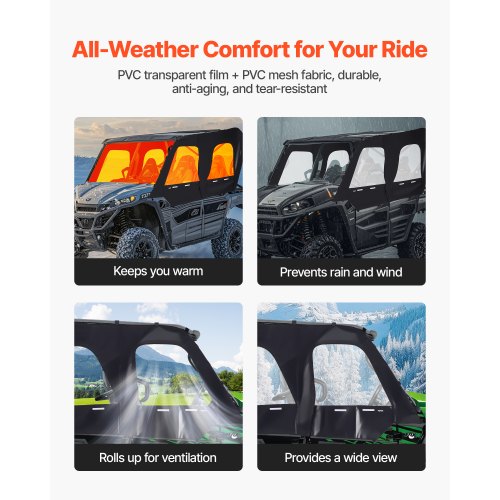 Cab Enclosure Upper Doors Compatible with Kawasaki Teryx4 20122022 Soft
