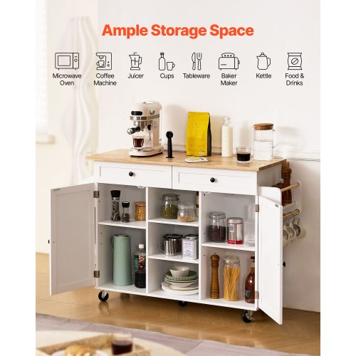 Kitchen Island Cart With Solid Wood Top And Storage Cabinet Mobile Rolling