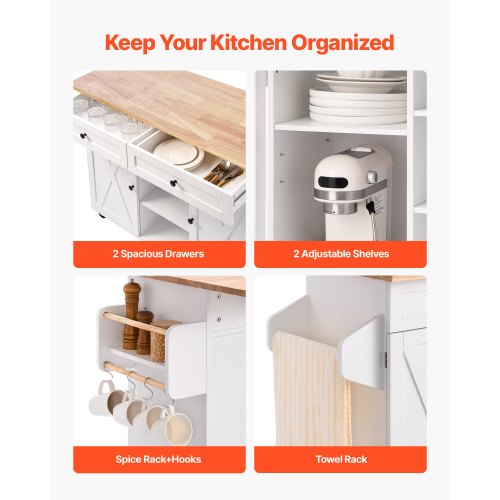 Kitchen Island Cart With Solid Wood Top And Storage Cabinet Mobile Rolling