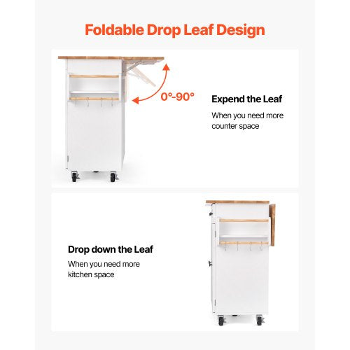 Kitchen Island Cart With Solid Wood Top And Storage Cabinet Mobile Rolling