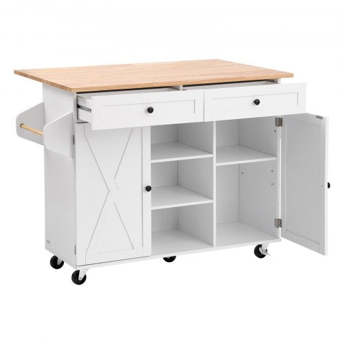 Kitchen Island Cart With Solid Wood Top And Storage Cabinet Mobile Rolling