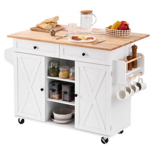 Kitchen Island Cart With Solid Wood Top And Storage Cabinet Mobile Rolling