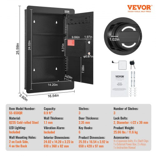 2559 Tall Wall Safe 3Tier Hidden Wall Safe with Keypad 3 Removable