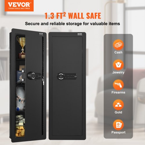 4291 Tall Wall Gun Safe 4Tier Hidden Gun Safe with Keypad Fingerprint