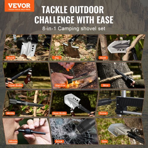 Survival Shovel 8 in 1 Camping Shovel Folding Multitool Military Grade