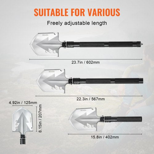 Survival Shovel 8 in 1 Camping Shovel Folding Multitool Military Grade