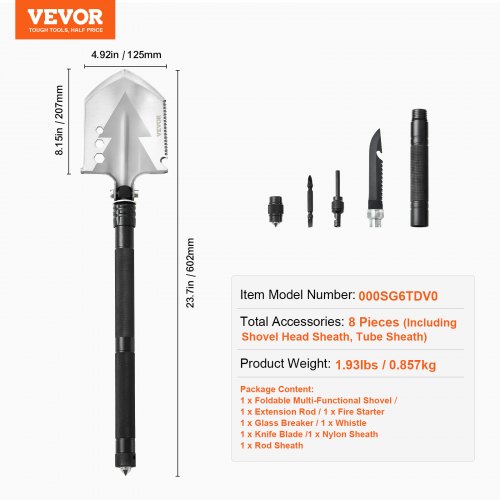 Survival Shovel 8 in 1 Camping Shovel Folding Multitool Military Grade