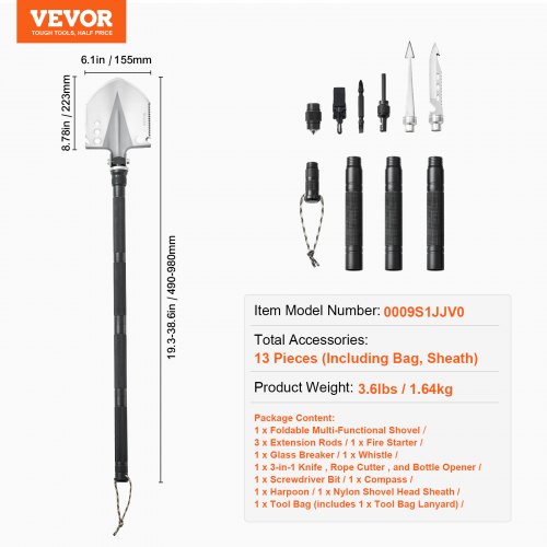 Survival Shovel 13 in 1 Camping Shovel Folding Multitool Military Grade