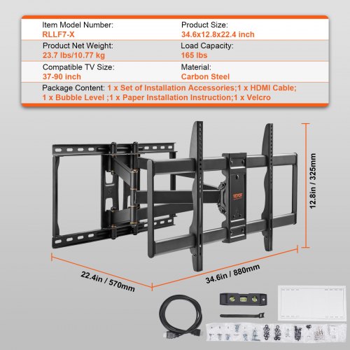 Full Motion TV Mount Fits for Most 3790 inch TVs Swivel Tilt Horizontal