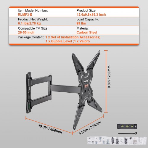 Full Motion TV Mount Fits for Most 2655 inch TVs Swivel Tilt Horizontal
