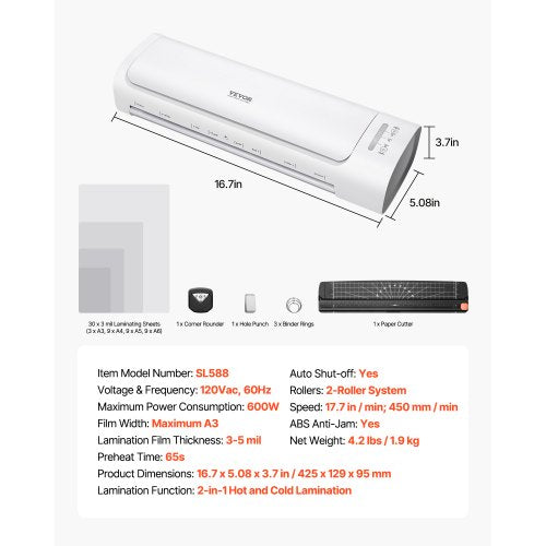 Laminator Machine Cold and Hot Laminator for Max A3 Paper Size 1 min Quick
