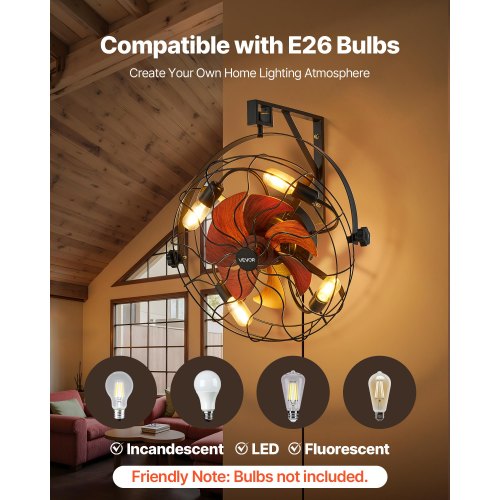 Wall Mounted Fan with Lights 21 inch Wall Mount Fan with Remote 6 Speeds