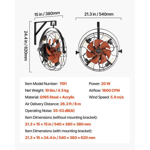 Wall Mounted Fan with Lights 21 inch Wall Mount Fan with Remote 6 Speeds