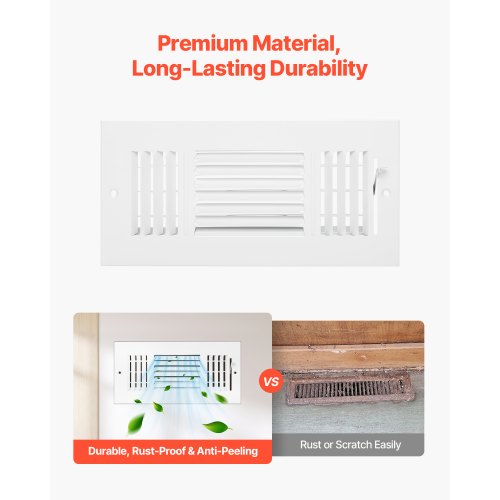 4 x 10 Inch Floor Registers 6Pack Floor Vents HVAC 3Direction Iron Vent