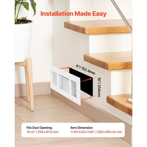 4 x 10 Inch Floor Registers 6Pack Floor Vents HVAC 3Direction Iron Vent