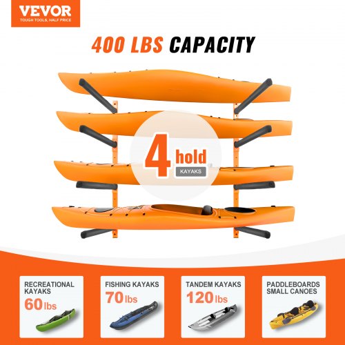 Wall Kayak Storage Rack 4Capacity Wall Mounted Kayak Holders for Kayak