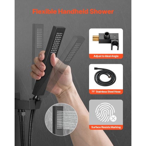 Shower Faucet Set Rainfall Bathroom Shower System with 12Inch Square Rain