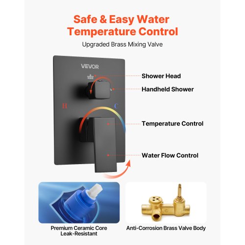 Shower Faucet Set Rainfall Bathroom Shower System with 12Inch Square Rain