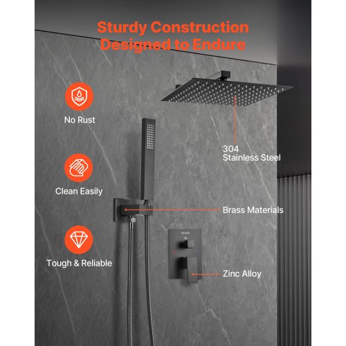 Shower Faucet Set Rainfall Bathroom Shower System with 12Inch Square Rain