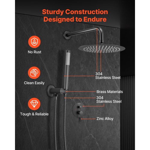 Shower Faucet Set Rainfall Bathroom Shower System with 10Inch Round Rain