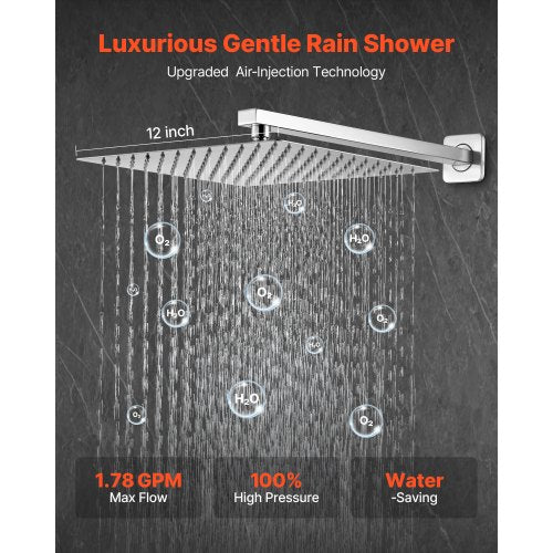 Shower Faucet Set Rainfall Bathroom Shower System with 12Inch Square Rain