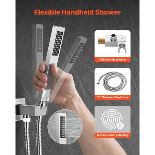Shower Faucet Set Rainfall Bathroom Shower System with 12Inch Square Rain