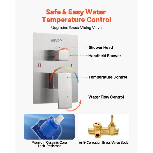Shower Faucet Set Rainfall Bathroom Shower System with 12Inch Square Rain