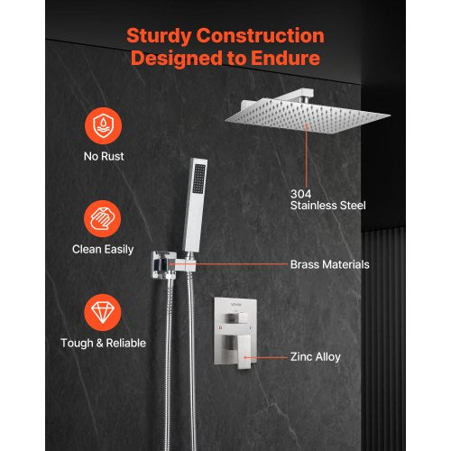 Shower Faucet Set Rainfall Bathroom Shower System with 12Inch Square Rain
