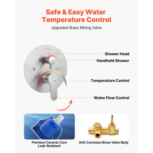 Shower Faucet Set Rainfall Bathroom Shower System with 10Inch Round Rain