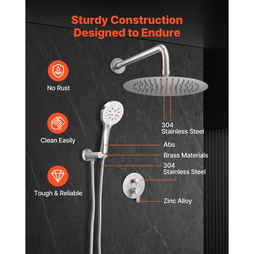 Shower Faucet Set Rainfall Bathroom Shower System with 10Inch Round Rain