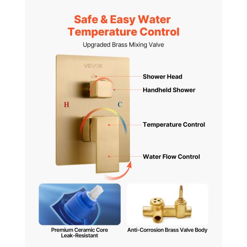 Shower Faucet Set Rainfall Bathroom Shower System with 12Inch Square Rain