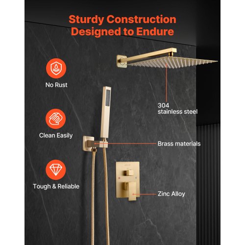 Shower Faucet Set Rainfall Bathroom Shower System with 12Inch Square Rain