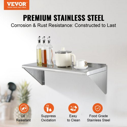 12" x 36" Stainless Steel Shelf Wall Mounted Floating Shelving with Brackets