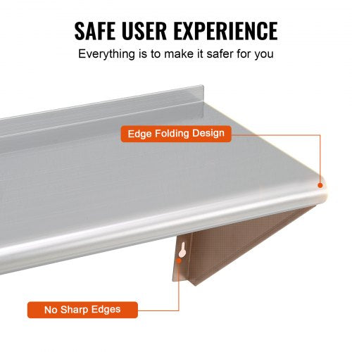 12" x 36" Stainless Steel Shelf Wall Mounted Floating Shelving with Brackets