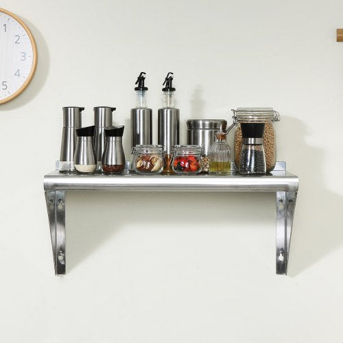 12" x 36" Stainless Steel Shelf Wall Mounted Floating Shelving with Brackets