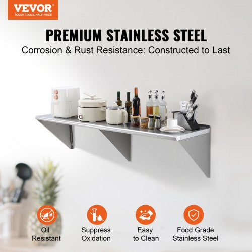18 x 72 Stainless Steel Shelf Wall Mounted Floating Shelving with Brackets