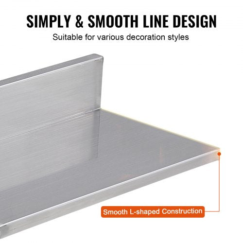 8.6 x 16 Stainless Steel Shelf Wall Mounted Floating Shelving with Backsplash