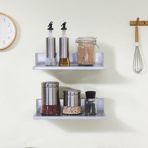 8.6 x 16 Stainless Steel Shelf Wall Mounted Floating Shelving with Backsplash