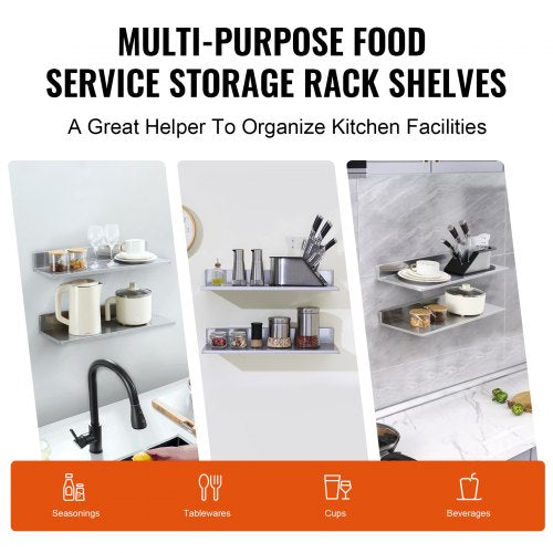 86 x 24 Stainless Steel Shelf Wall Mounted Floating Shelving with Backsplash