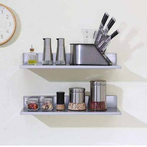86 x 24 Stainless Steel Shelf Wall Mounted Floating Shelving with Backsplash