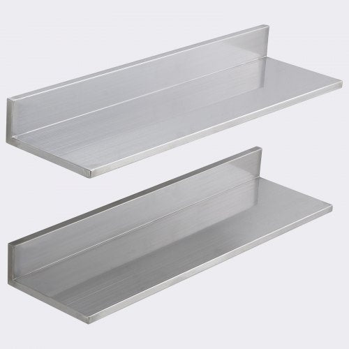 86 x 24 Stainless Steel Shelf Wall Mounted Floating Shelving with Backsplash
