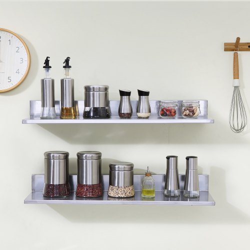 8.6 x 30 Stainless Steel Shelf Wall Mounted Floating Shelving with Backsplash