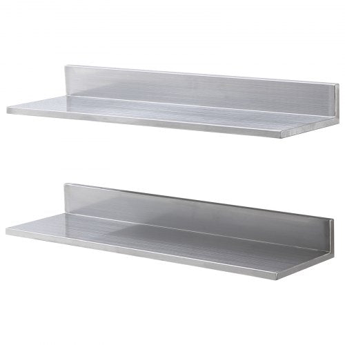 8.6 x 30 Stainless Steel Shelf Wall Mounted Floating Shelving with Backsplash