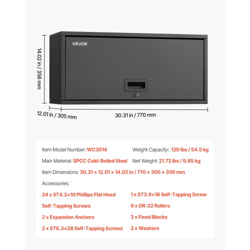 Metal Wall Cabinet 2756W x 1201D x 1402H Inch Floating Garage Tool