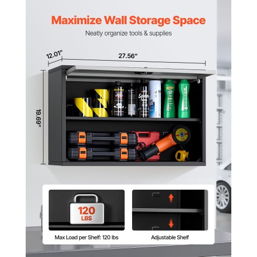 Metal Wall Cabinet 2756W x 1201D x 1969H Inch Floating Garage Tool