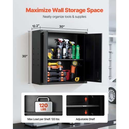 Metal Wall Cabinet 30W x 122D x 30H Inch Steel Floating Hanging Storage