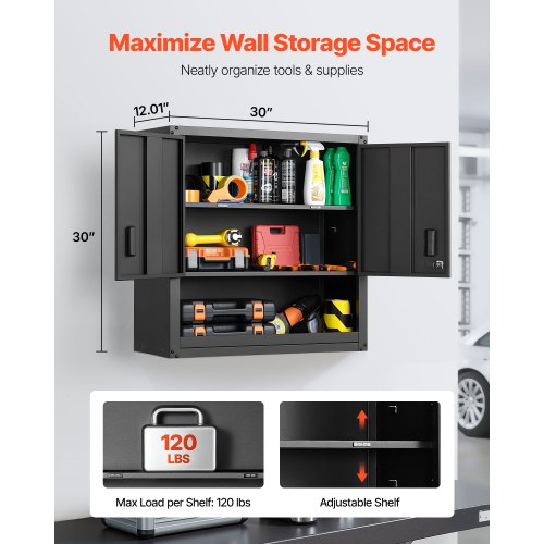 Metal Wall Cabinet 30W x 1201D x 30H Inch Steel Floating Hanging Storage