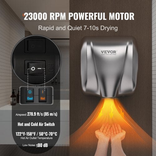 Heavy Duty Commercial Hand Dryer 1300W Automatic High Speed Stainless Steel